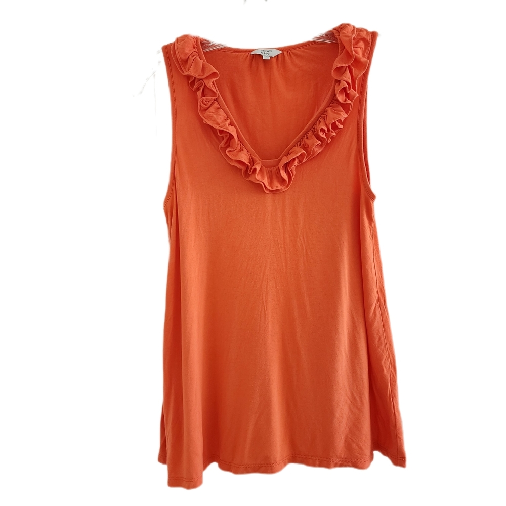 Orange Ruffle neck sleeveless top XS